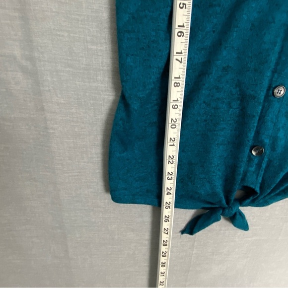 Lily Morgan Tie Front Long Sleeve Top V Neck Teal Colour - Picture 8 of 8